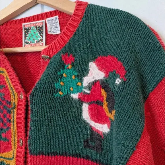 Vintage 90s Casual Corner chunky knit holiday Christmas Noel cardigan - Picture 3 of 7